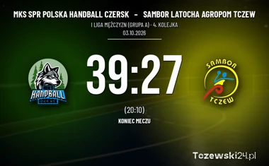 [PIŁKA RĘCZNA] MKS SPR Polska Handball Czersk – Sambor Latocha Agropom Tczew 39:27 w I Lidze Mężczyzn (Grupa A). Dziesięć bramek różnicy już do półmetka