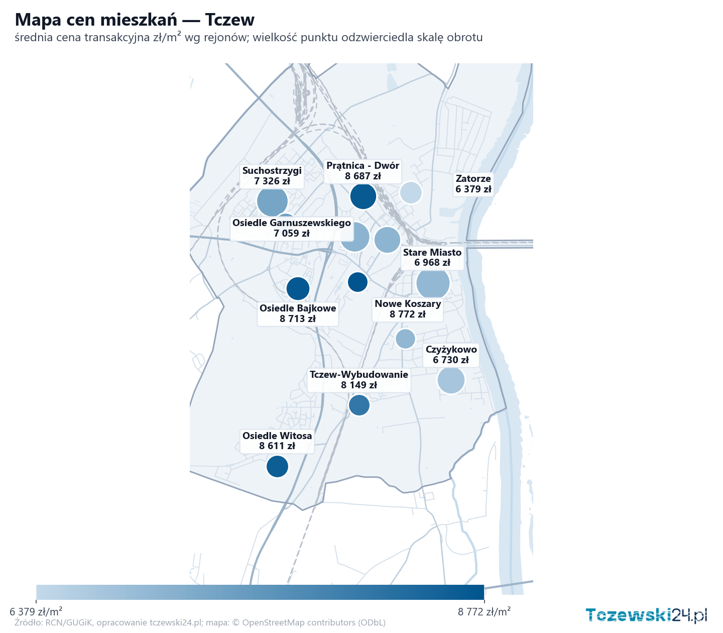 Mapa cen mieszkań - Tczew