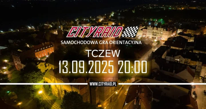 Obrazek przedstawia grafikę promocyjną wydarzenia Samochodowa gra na orientację CITYRAID w Tczewie