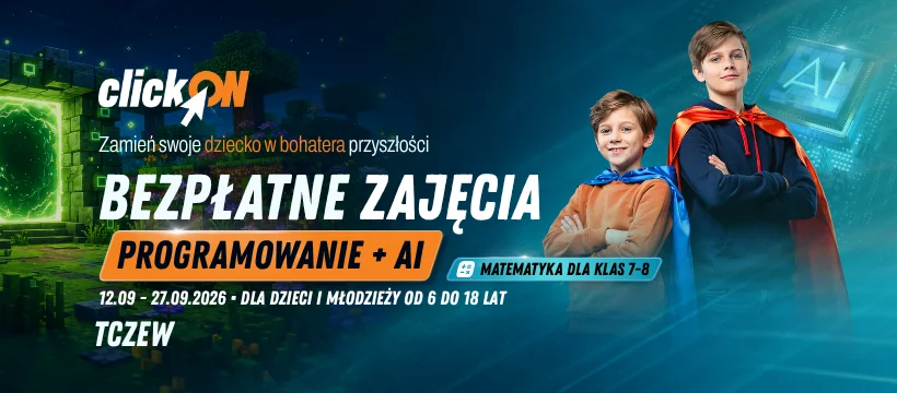 Grafika promocyjna wydarzenia clickON – warsztaty programowania i AI