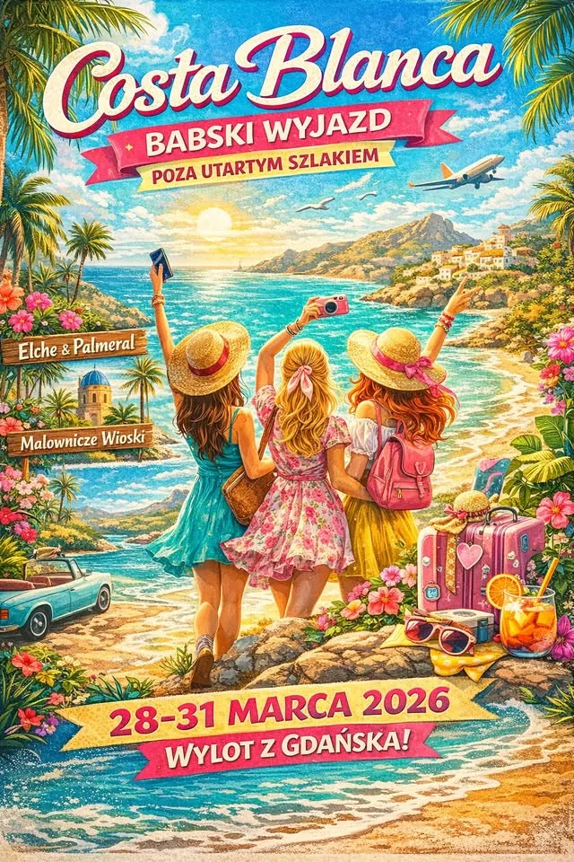 Grafika promocyjna wydarzenia COSTA BLANCA POZA UTARTYM SZLAKIEM — wylot kobiecy z Gdańska