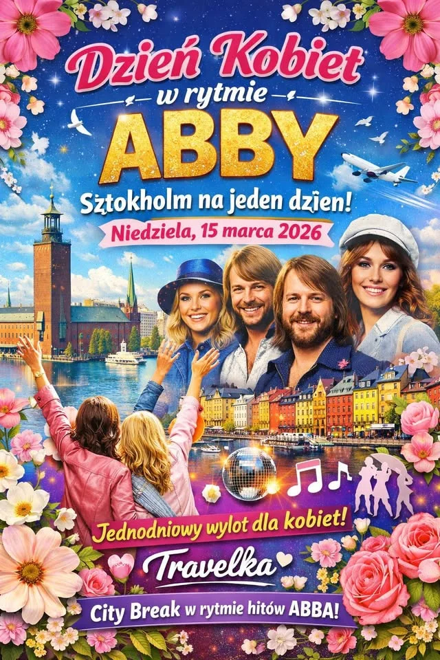 Grafika promocyjna wydarzenia Dzień Kobiet w rytmie ABBY – jednodniowy wyjazd do Sztokholmu