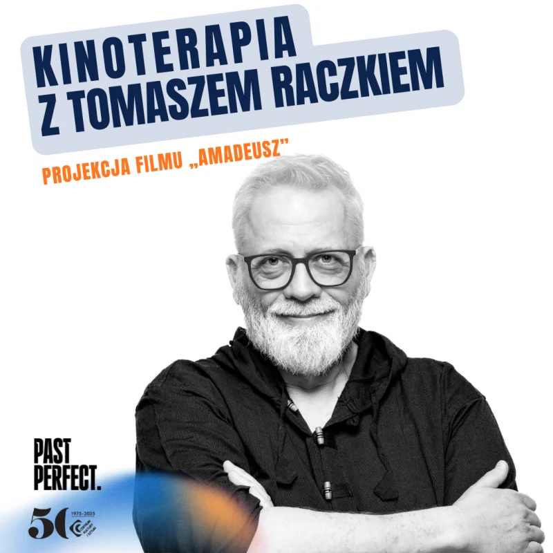Grafika promocyjna wydarzenia Kinoterapia z Tomaszem Raczkiem po projekcji filmu „Amadeusz”
