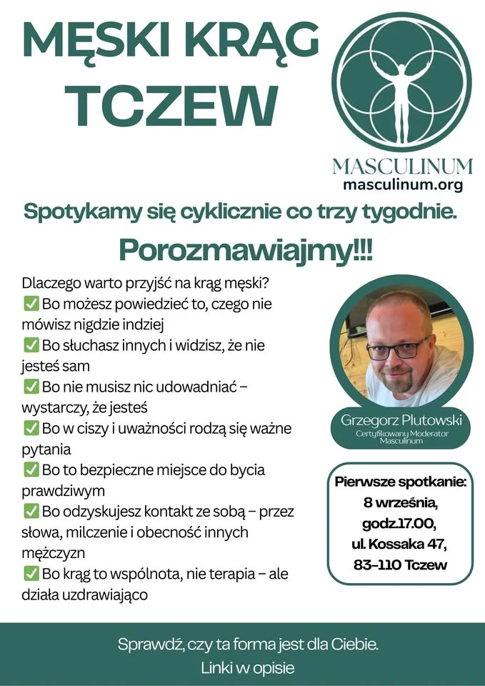 Obrazek przedstawia grafikę promocyjną wydarzenia Spotkanie męskie: cykliczny krąg wsparcia i pracy nad sobą