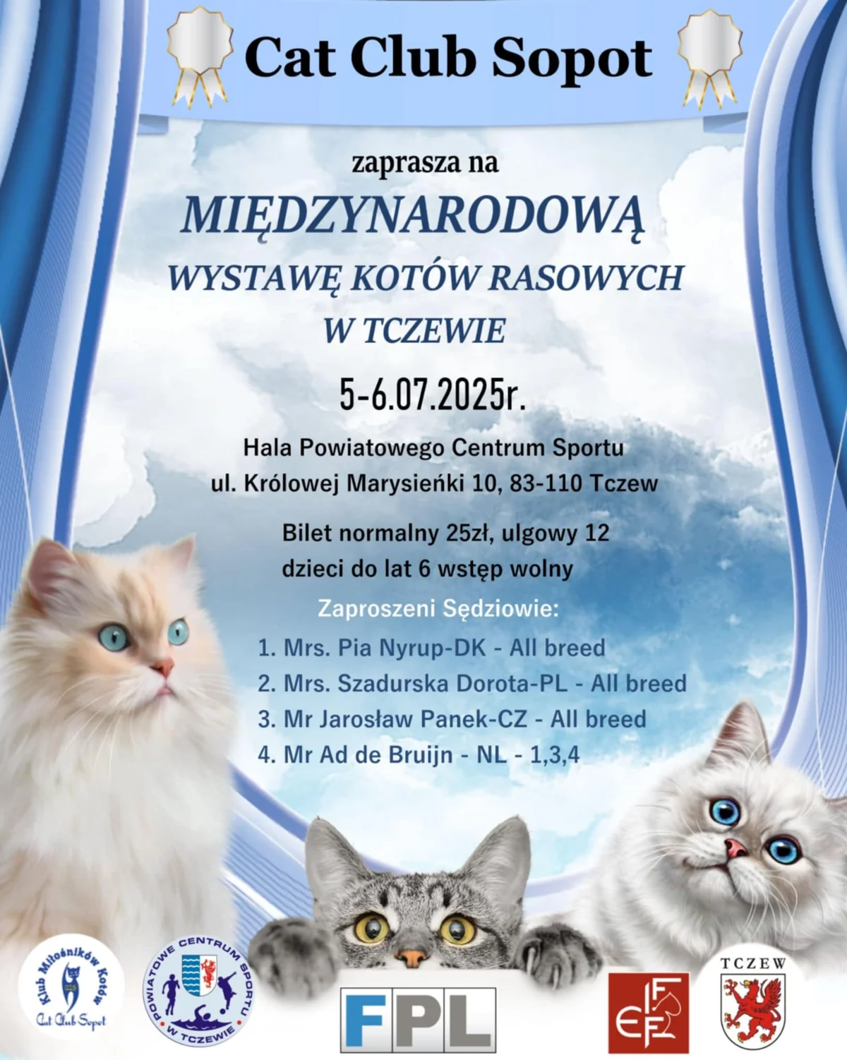 Grafika promocyjna wydarzenia Międzynarodowa wystawa kotów rasowych w Tczewie