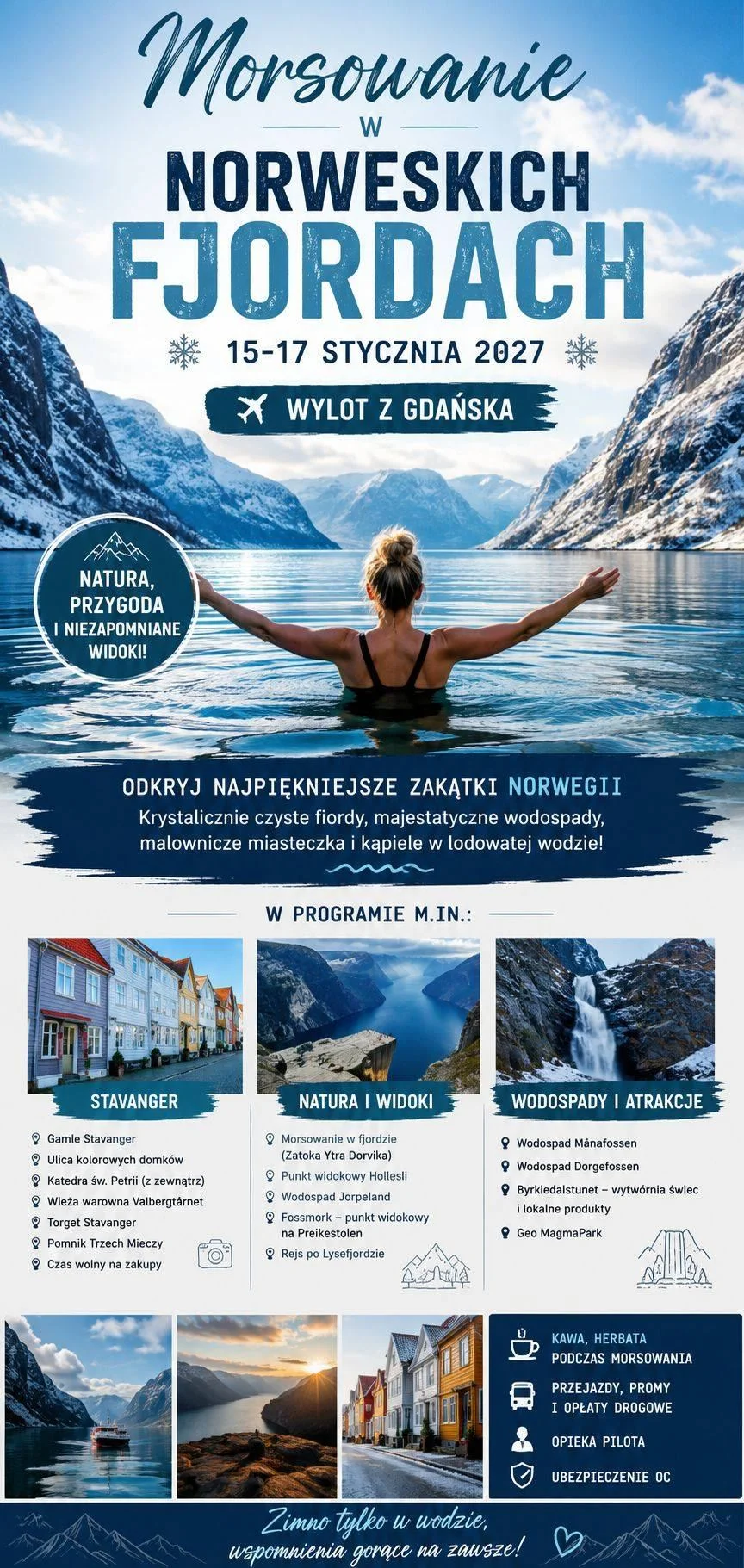Grafika promocyjna wydarzenia Morsowanie w norweskich fiordach – zimowa Norwegia