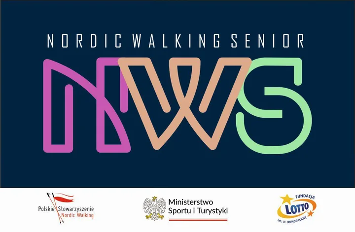 Obrazek przedstawia grafikę promocyjną wydarzenia Bezpłatne zajęcia Nordic Walking dla osób 55+ na Bulwarze Nadwiślańskim