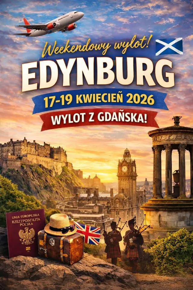 Grafika promocyjna wydarzenia Tajemniczy Edynburg — weekendowy city break 17–19 kwietnia 2026