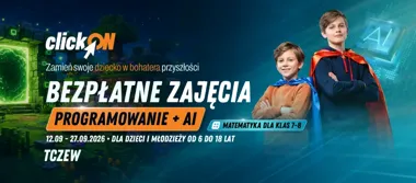 Grafika promocyjna wydarzenia clickON – warsztaty programowania i AI