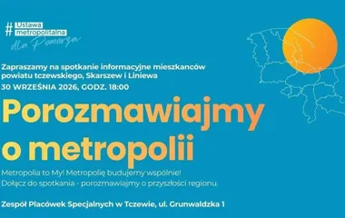 Grafika promocyjna wydarzenia Jakiej Metropolii chcemy? Spotkanie informacyjno-edukacyjne