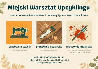 Grafika promocyjna wydarzenia Kreatywne warsztaty Miejskiego Warsztatu Upcyklingu