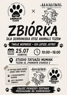 Grafika promocyjna wydarzenia WALK IN DLA SCHRONISKA – tatuaże Tczew