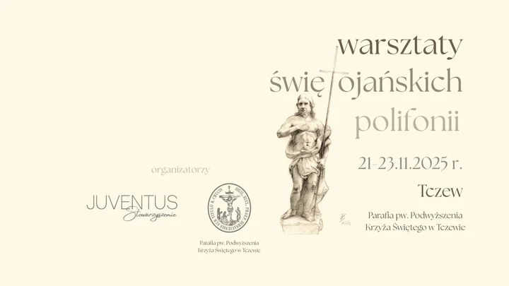 Grafika promocyjna wydarzenia Warsztaty Świętojańskich Polifonii Tczew — muzyka liturgiczna i technika głosu