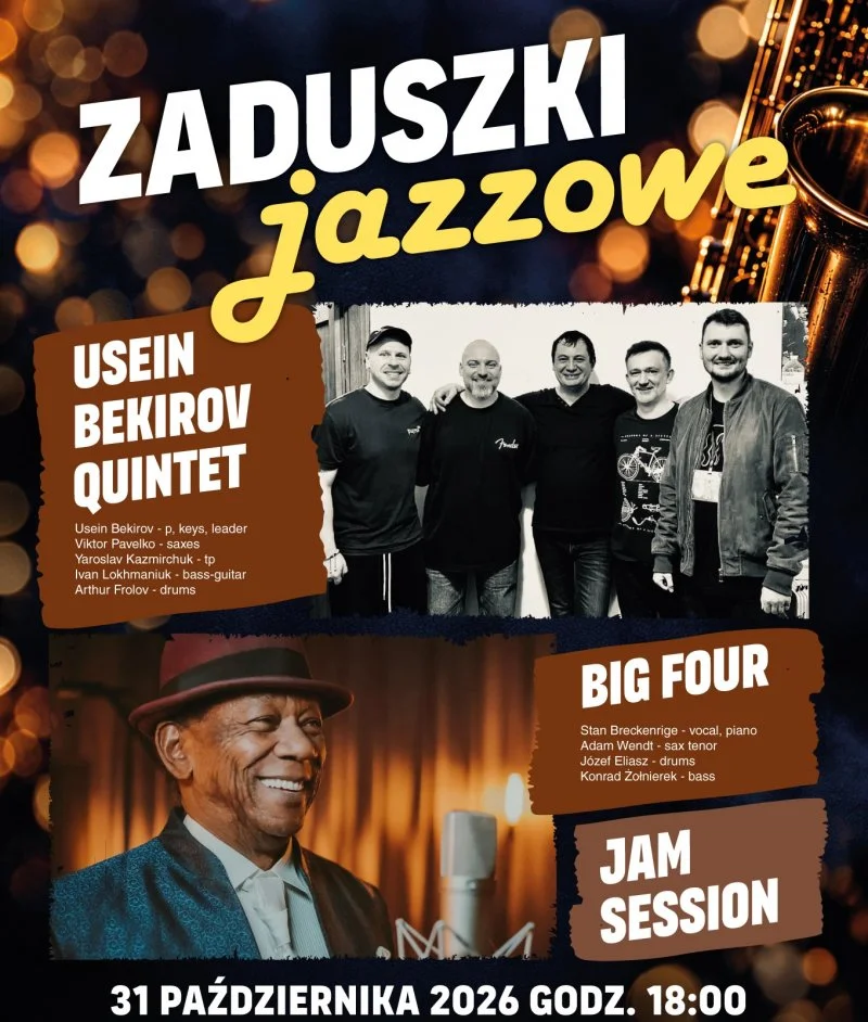 Grafika promocyjna wydarzenia Zaduszki Jazzowe – Usein Bekirov Quintet i Big Four