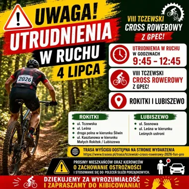 Tczewski Cross Rowerowy przyniesie utrudnienia w Rokitkach i przy leśnych trasach